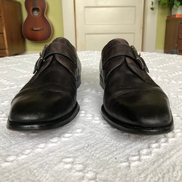 Magnanni Single-Monk Strap Dress Shoes 9 ½ B Burnished Dark Brown Leather Spain - Picture 3 of 12